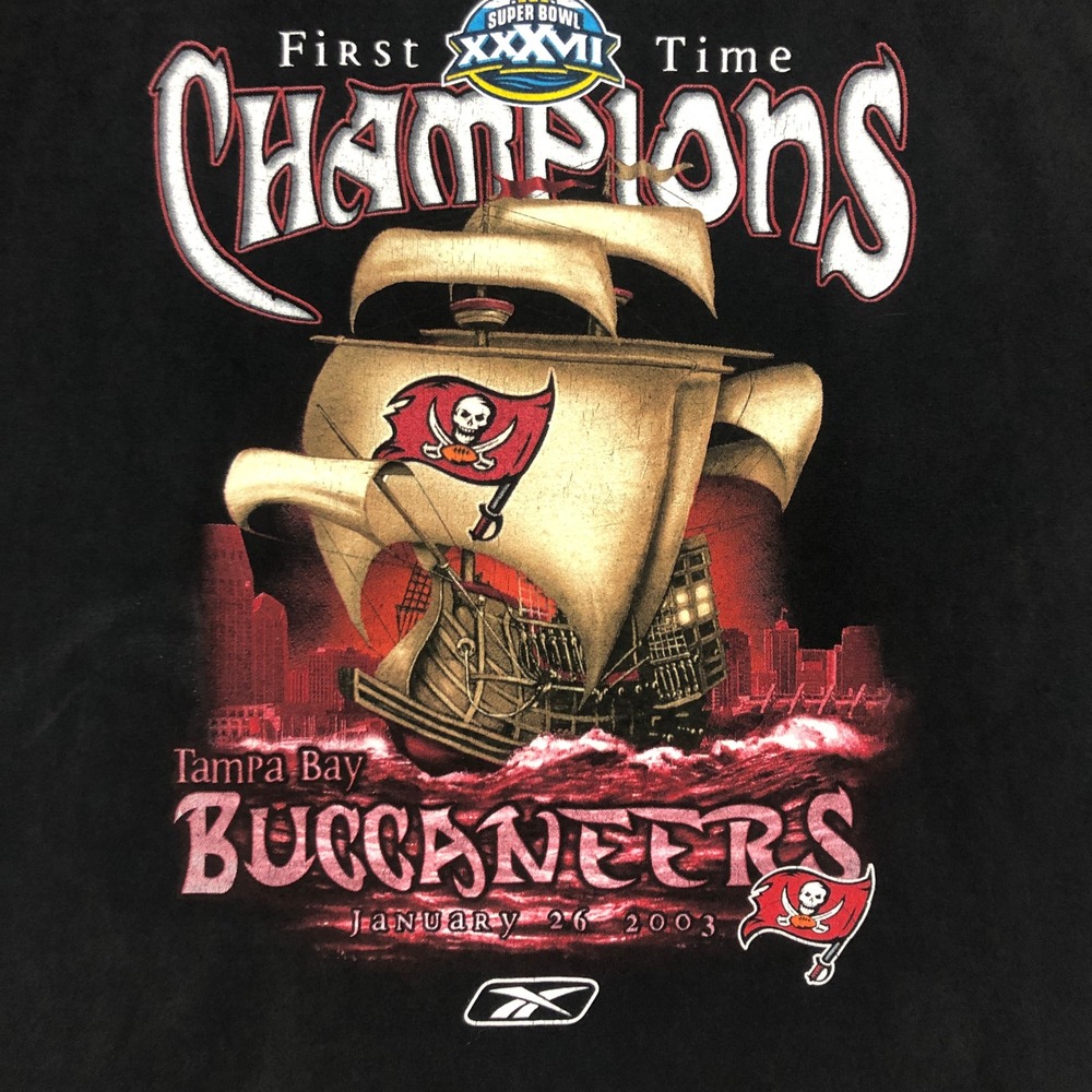 Tampa Bay Buccaneers Super Bowl XXXVII Champions T Shirt Reebok‎ Black M L